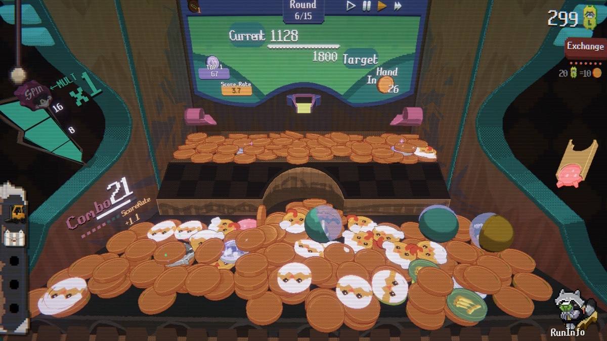 RACCOIN coin pusher machine in a run